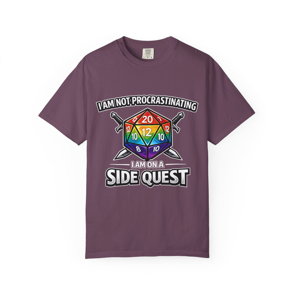 Nerd Humor Gaming I Am Not Procrastinating Side Quest | Rainbow D20 Dice RPG Tee Comfort Colors tee - Mutantur Labs LLC