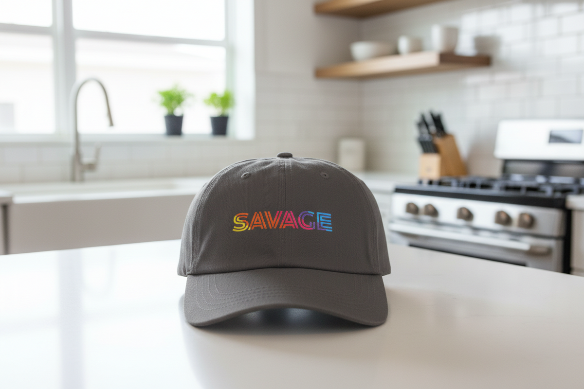 Savage rainbow embroidered dad cap, front view