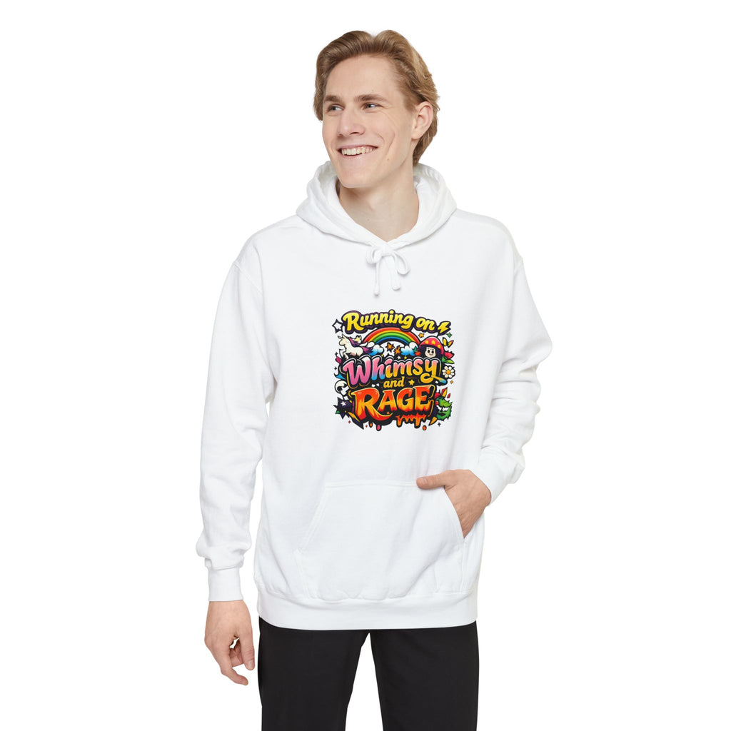 Hoodie — "Running on a Whimsy and Rage" Colorful Graphic Pullover