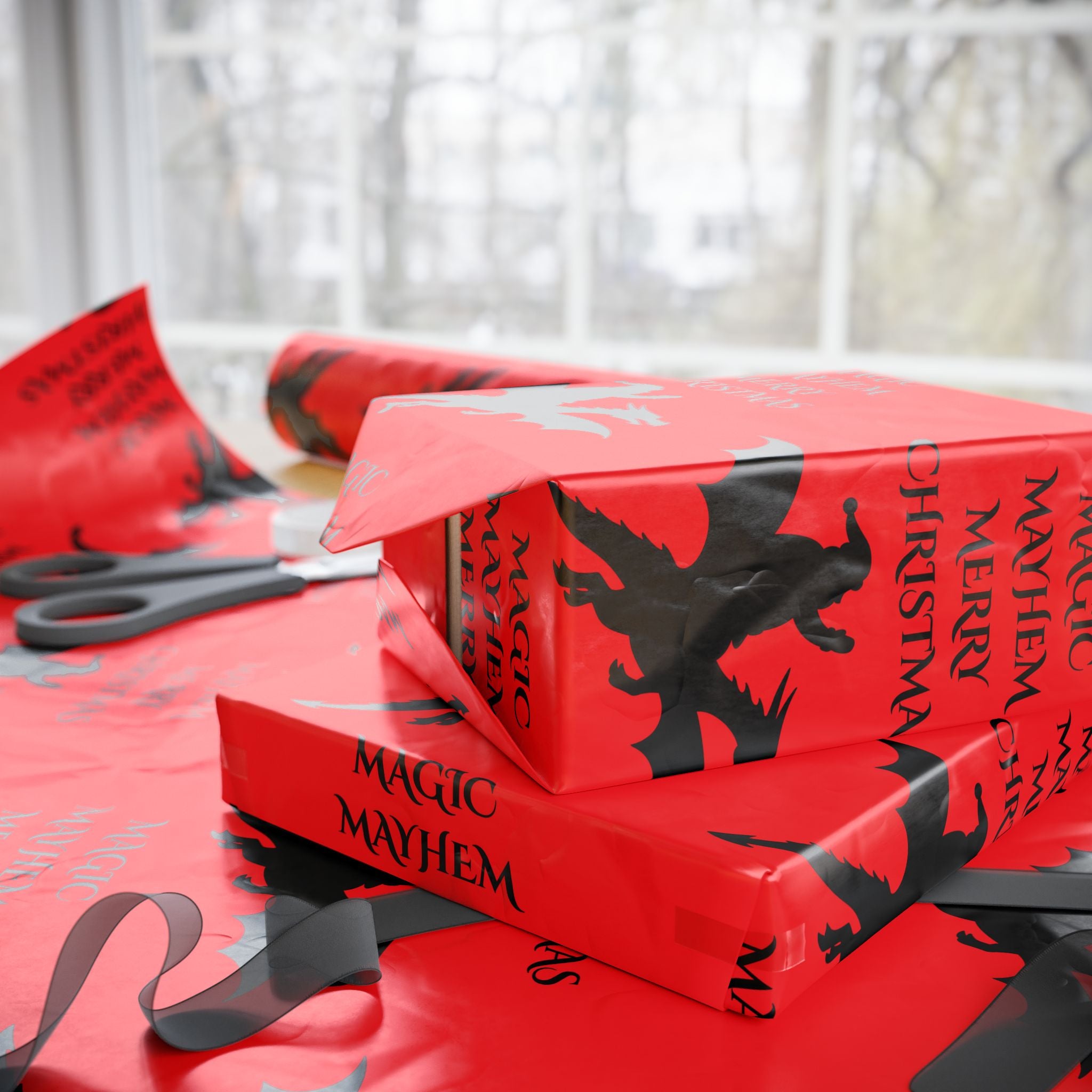 Santa Dragon Magic Mayhem Wrapping Paper — Fantasy Holiday Gift Wrap