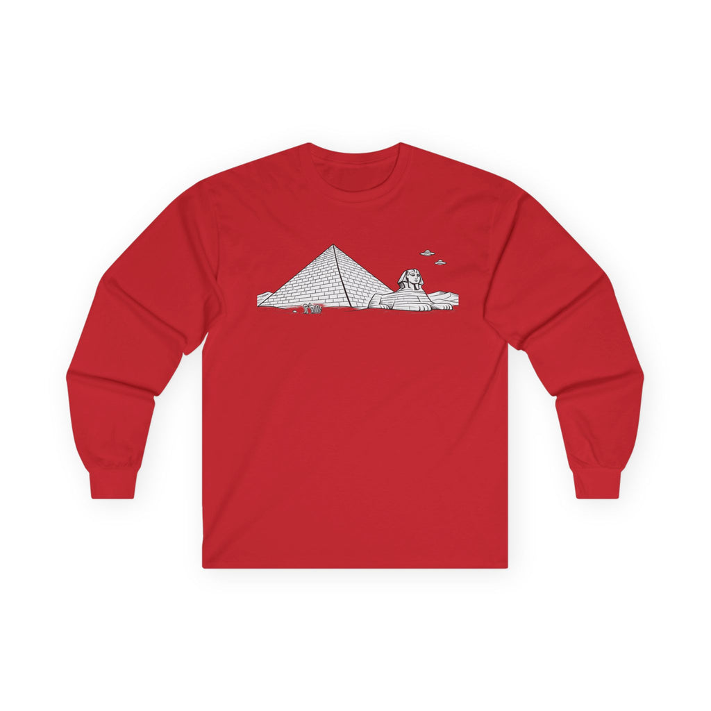 Egypt Pyramid, Aliens & Sphinx Line Art Long Sleeve Tee - Mutantur Labs LLC