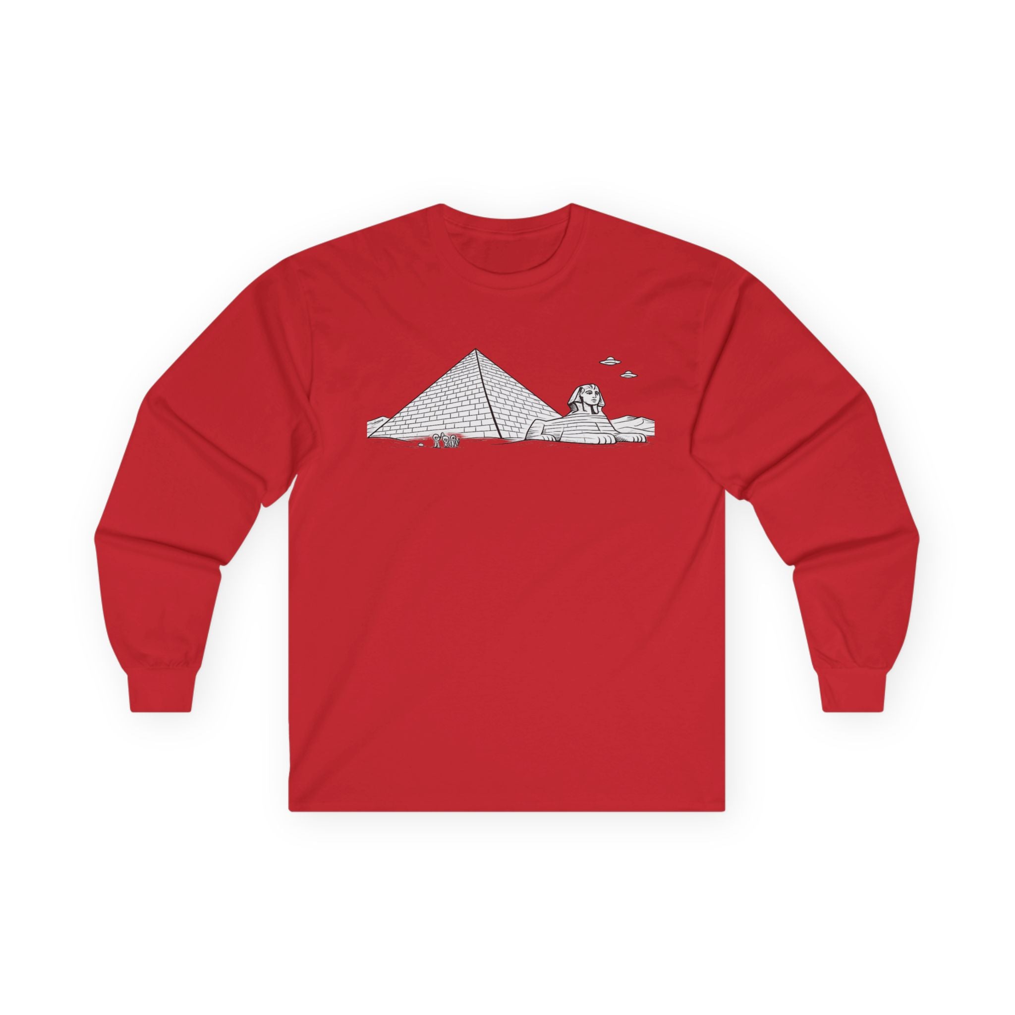 Egypt Pyramid, Aliens & Sphinx Line Art Long Sleeve Tee - Mutantur Labs LLC