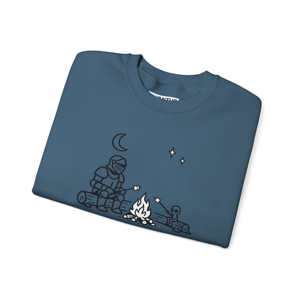 Camping Knight and Alien Crewneck Sweatshirt - Mutantur Labs LLC
