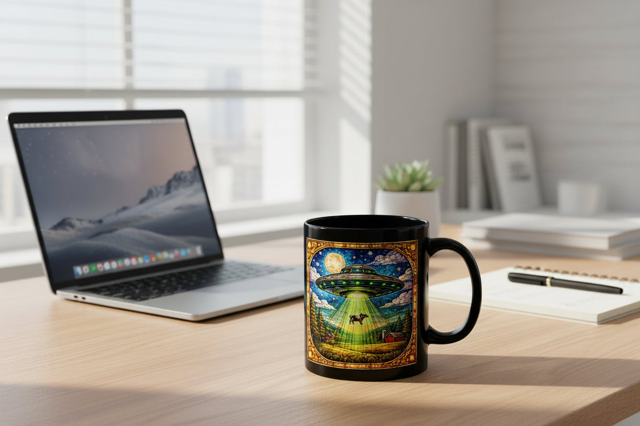 UFO Cow Abduction Mug | Funny Alien Cow Coffee Cup - Mutantur Labs LLC
