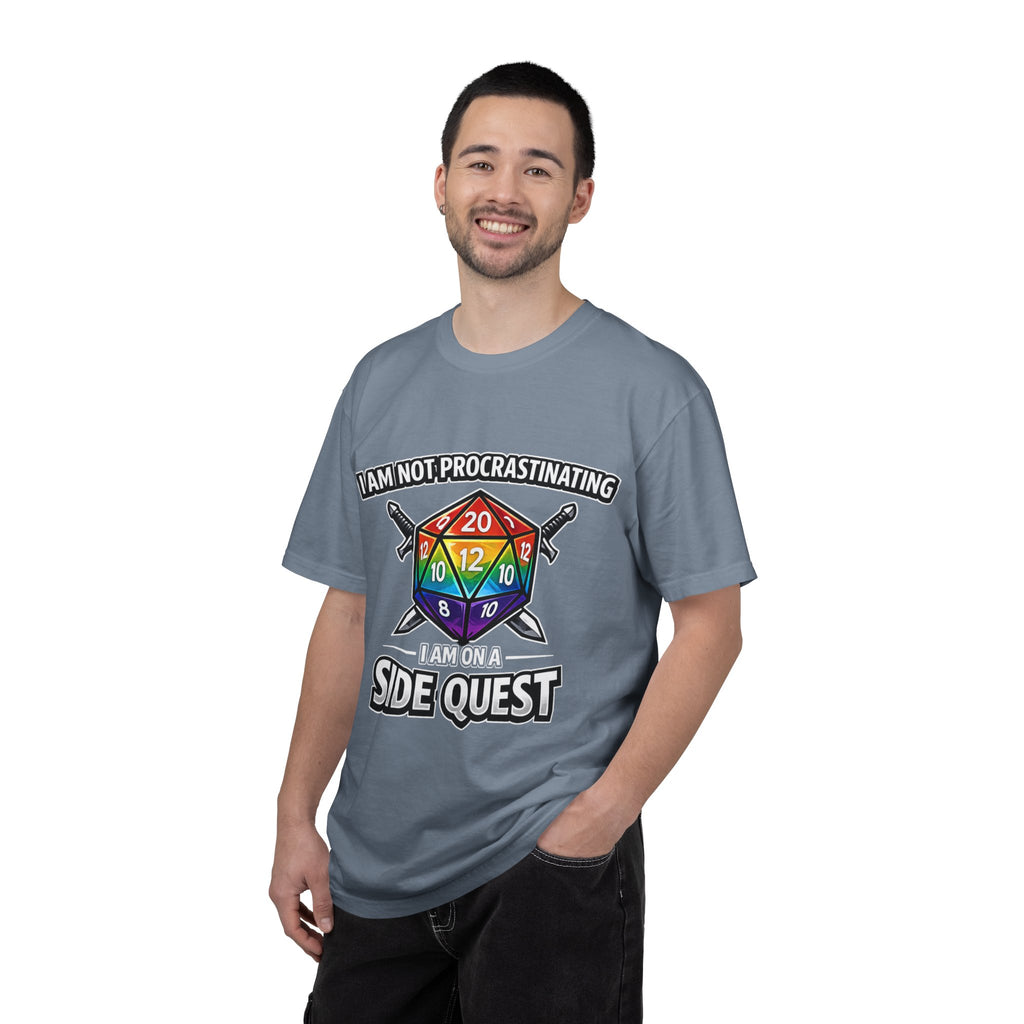 Nerd Humor Gaming I Am Not Procrastinating Side Quest | Rainbow D20 Dice RPG Tee Comfort Colors tee - Mutantur Labs LLC