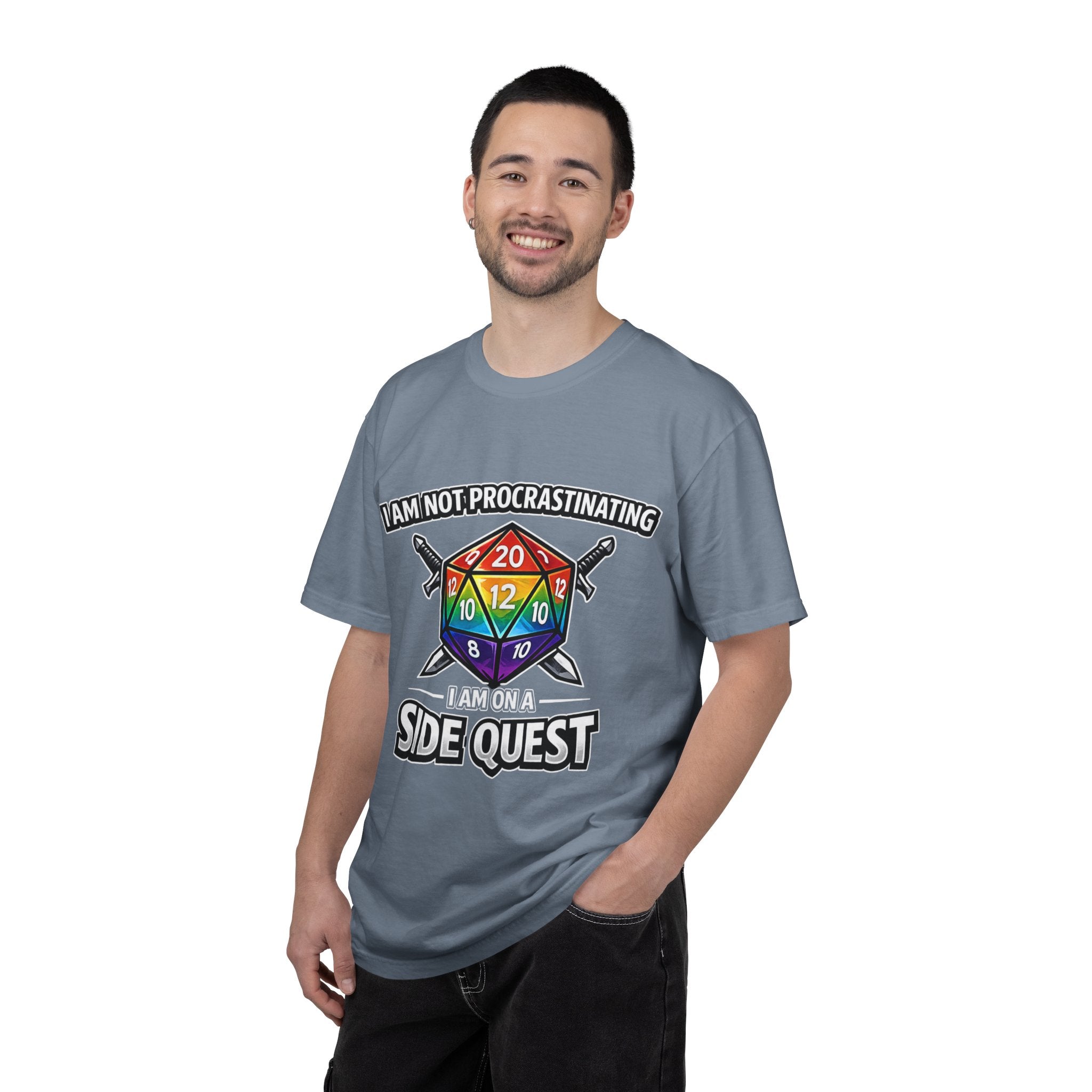 Nerd Humor Gaming I Am Not Procrastinating Side Quest | Rainbow D20 Dice RPG Tee Comfort Colors tee - Mutantur Labs LLC