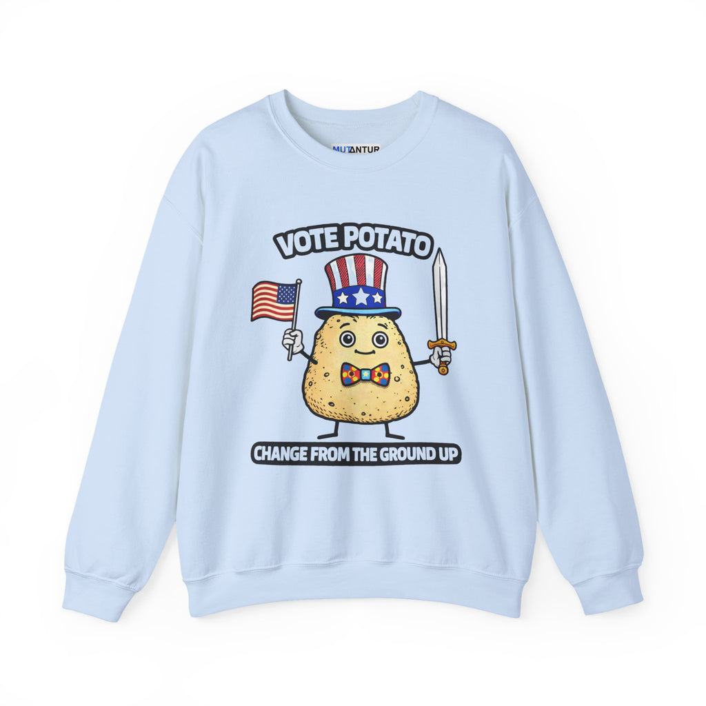 Vote Potato cartoon politician Crewneck Sweatshirt | Change From The Ground Up - Mutantur Labs LLC