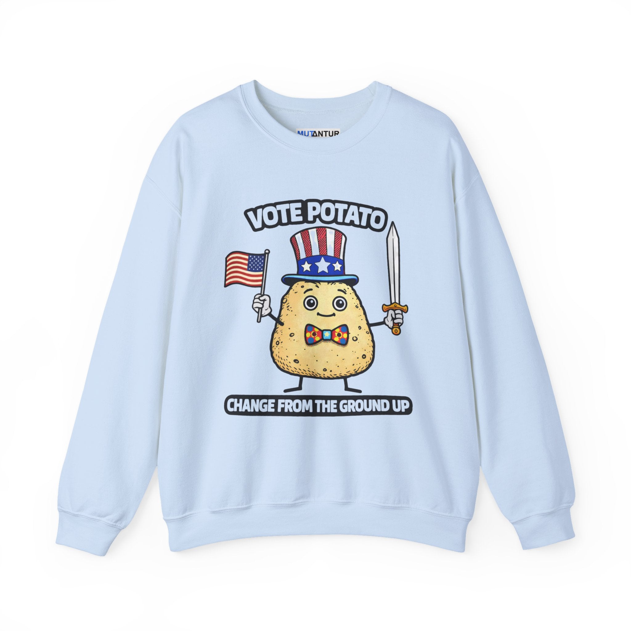 Vote Potato cartoon politician Crewneck Sweatshirt | Change From The Ground Up - Mutantur Labs LLC