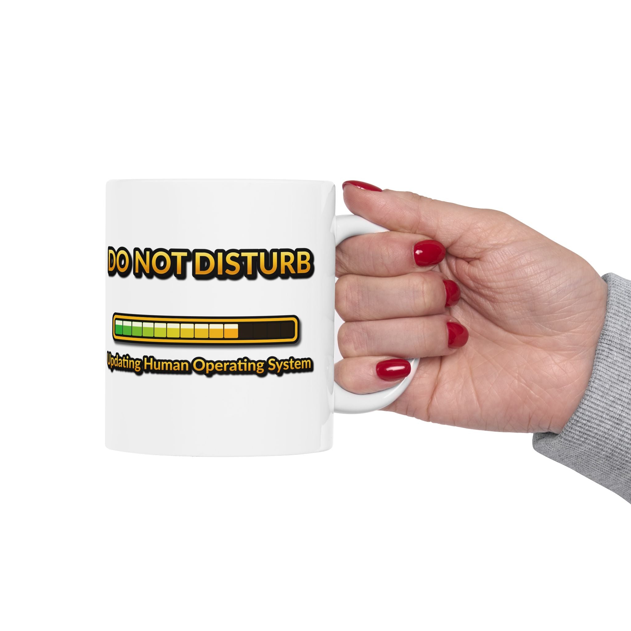 Do Not Disturb Updating Human System Mug | Funny Progress Bar 11 oz Coffee Cup | Tech Humor Gift for Programmers and AI Fans