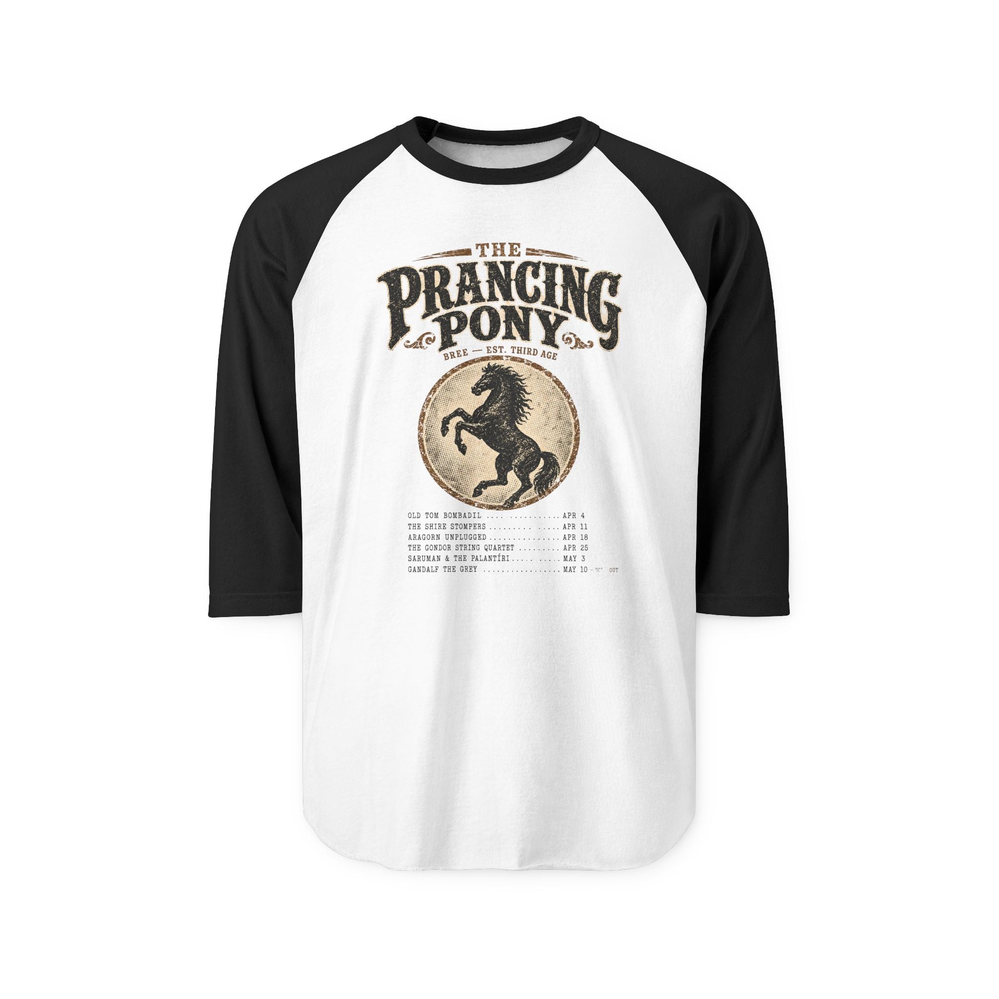 Prancing Pony Raglan Shirt — Vintage Middle-Earth Concert Tee
