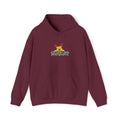 A maroon pullover hoodie with a front kangaroo pocket and drawstring hood, featuring a small graphic of a reindeer with red antlers and the text 'BAH HUMBUG' printed on the chest.