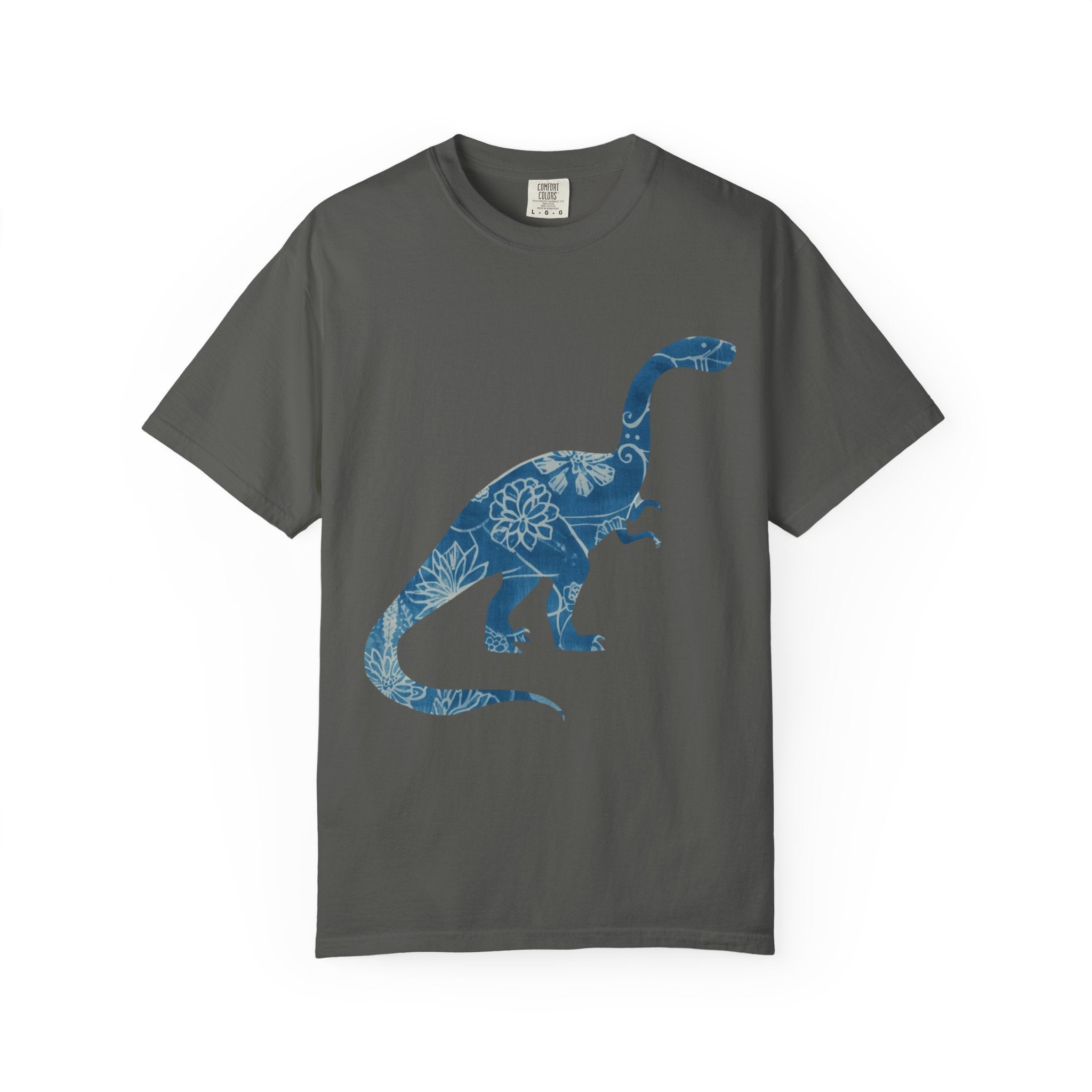 Blue Floral Dinosaur T-Shirt | Chinoiserie Brontosaurus Graphic Tee - Mutantur Labs LLC