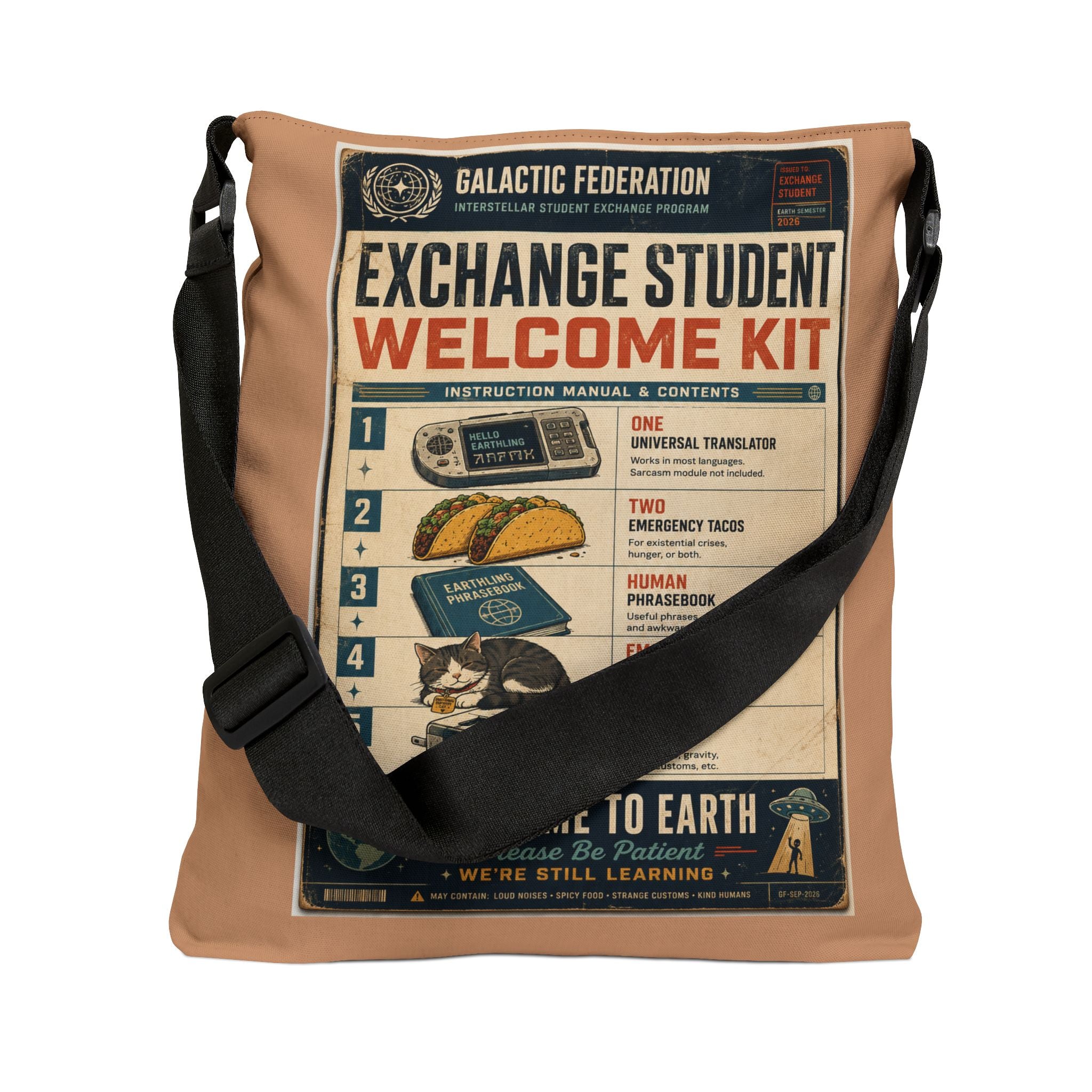 Exchange Student Welcome Kit Tote Bag — Retro Space Travel Poster Design