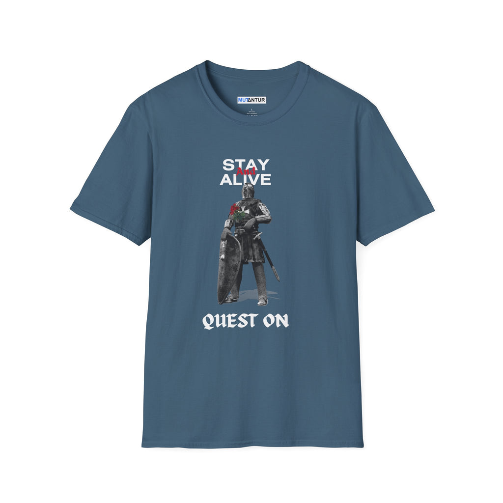 Stay Alive Quest On T-Shirt | Dark Fantasy Knight Gamer Tee - Mutantur Labs LLC
