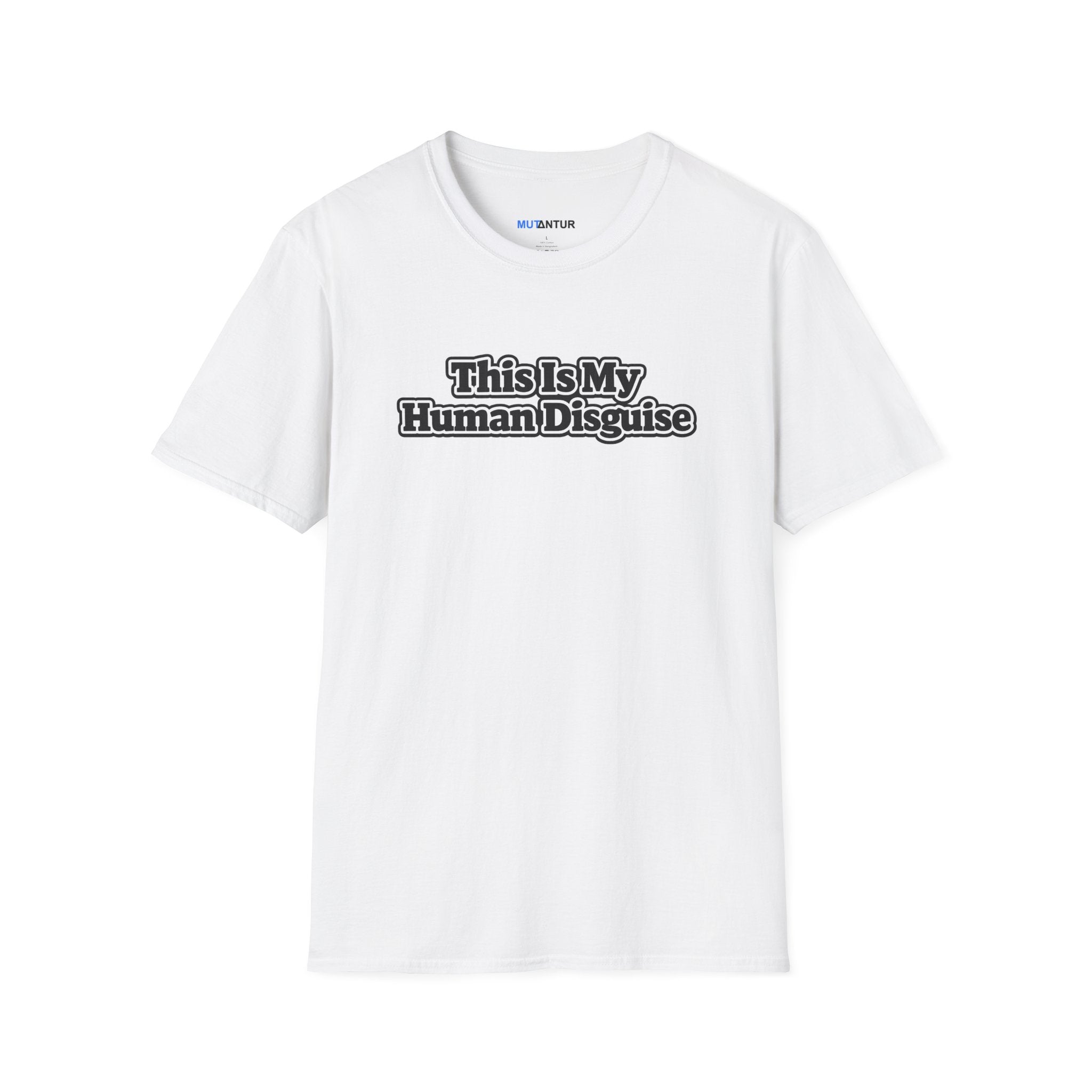 white short sleeved Crew neck T-shirt with the words This is my Human Disguise