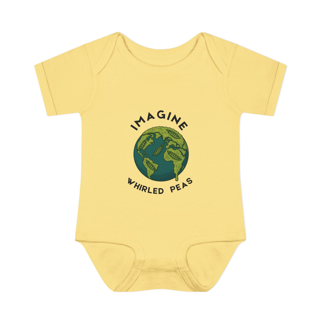 Imagine Whirled Peas Baby Onesie | Whimsical Pun Bodysuit for Babies - Mutantur Labs LLC