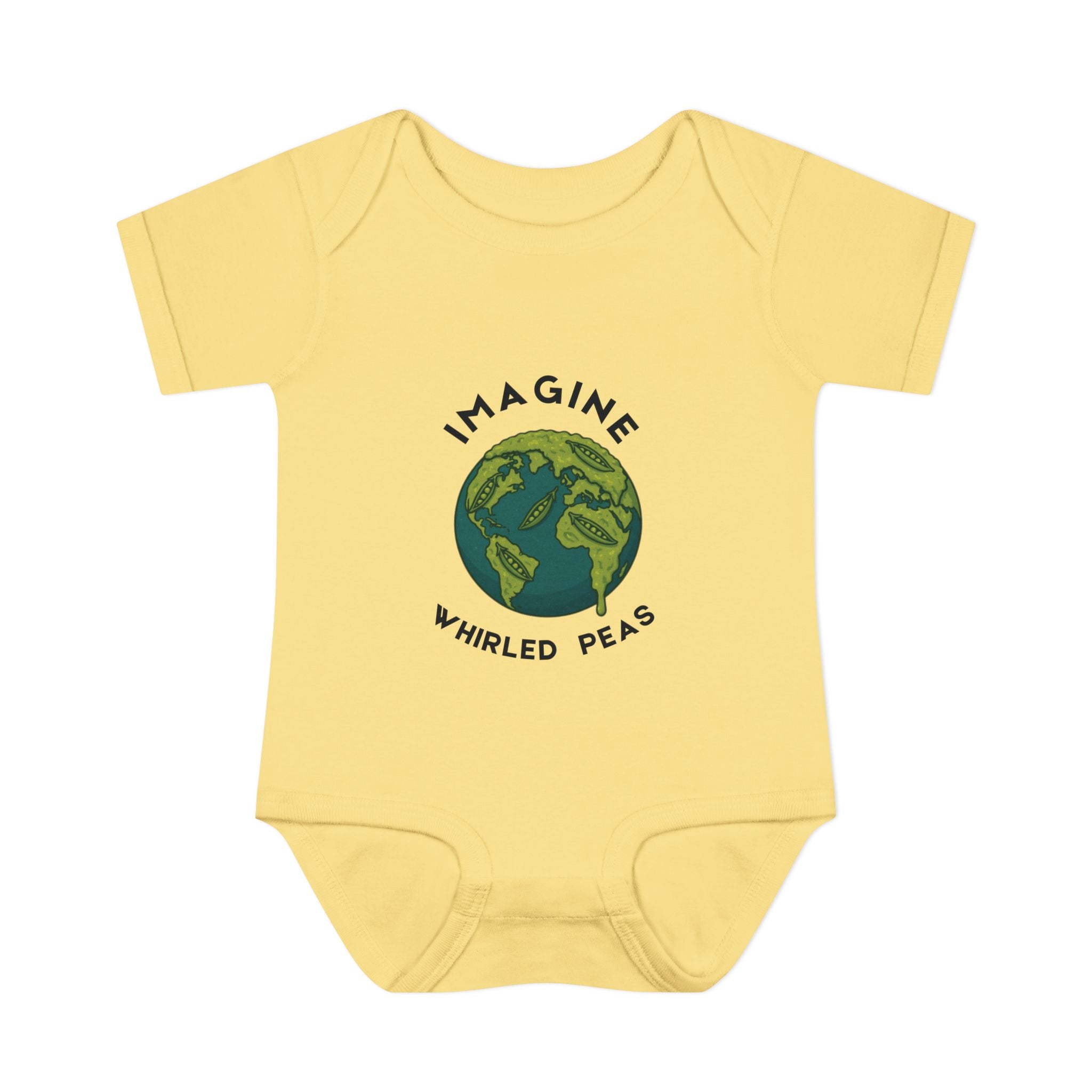 Imagine Whirled Peas Baby Onesie | Whimsical Pun Bodysuit for Babies - Mutantur Labs LLC