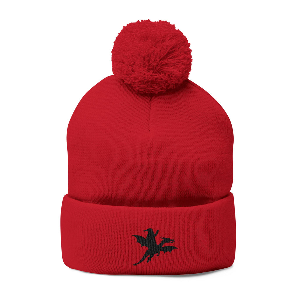 Santa on a Dragon Embroidered Pom-Pom Beanie | Knit Cap - Mutantur Labs LLC