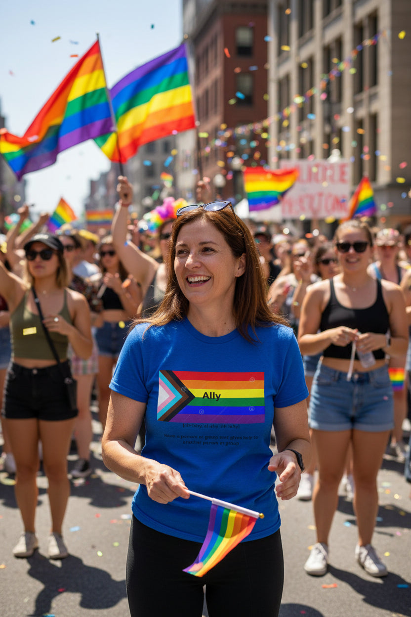 Pride Ally T-Shirt – Colorful LGBTQ+ Ally Graphic Unisex Softstyle Tee - Mutantur Labs LLC