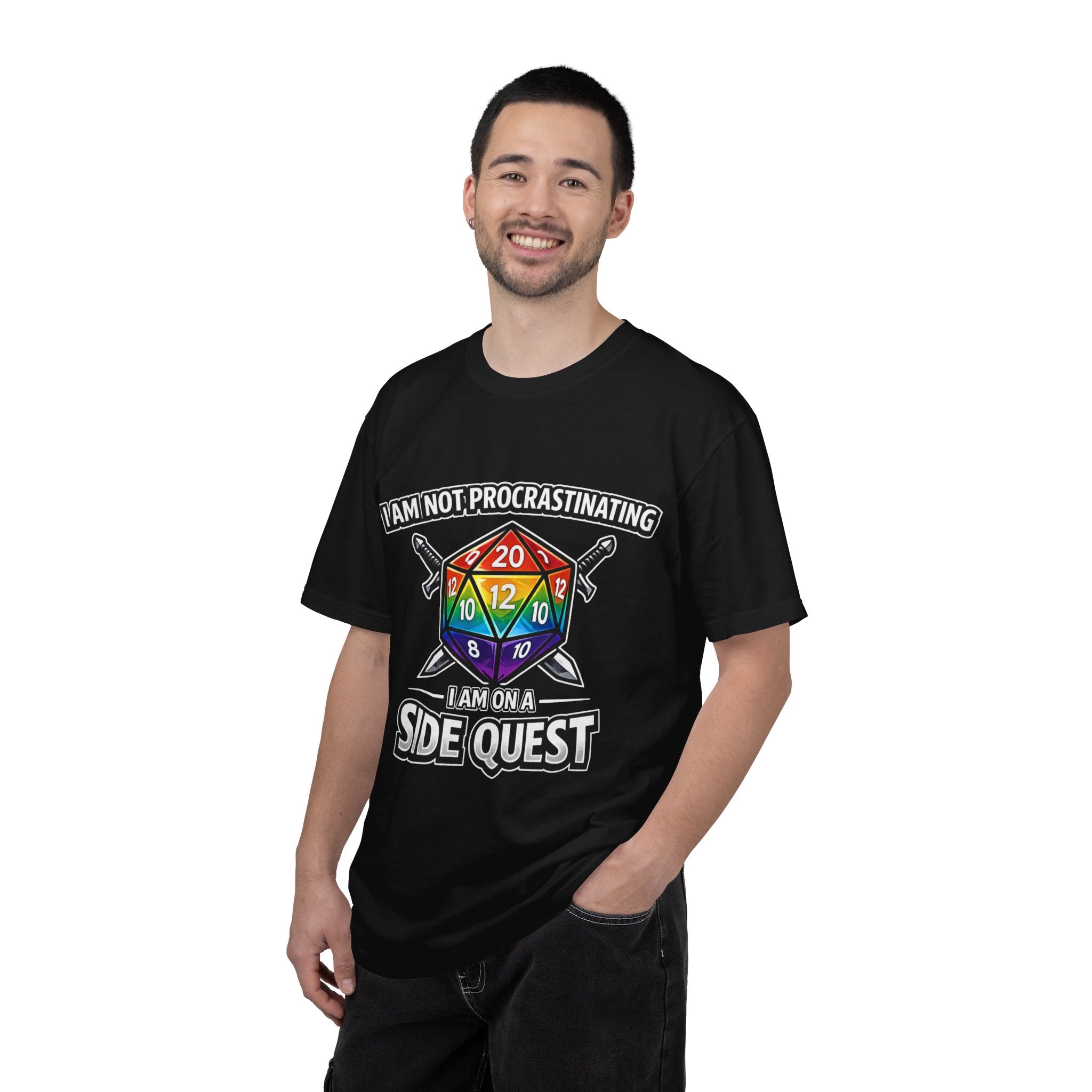 Nerd Humor Gaming I Am Not Procrastinating Side Quest | Rainbow D20 Dice RPG Tee Comfort Colors tee - Mutantur Labs LLC