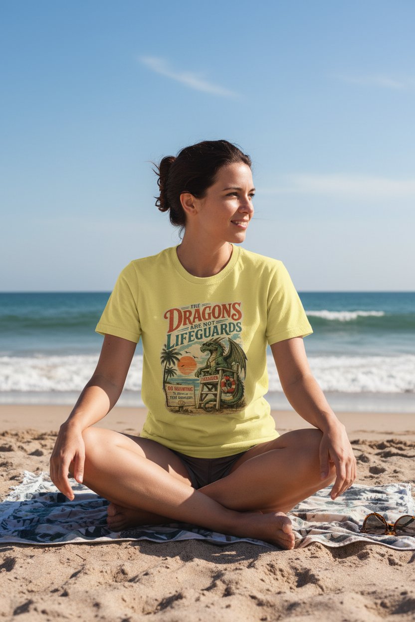 Dragons Are Not Lifeguards T-Shirt — Retro Beach Dragon Graphic Tee - Mutantur Labs LLC