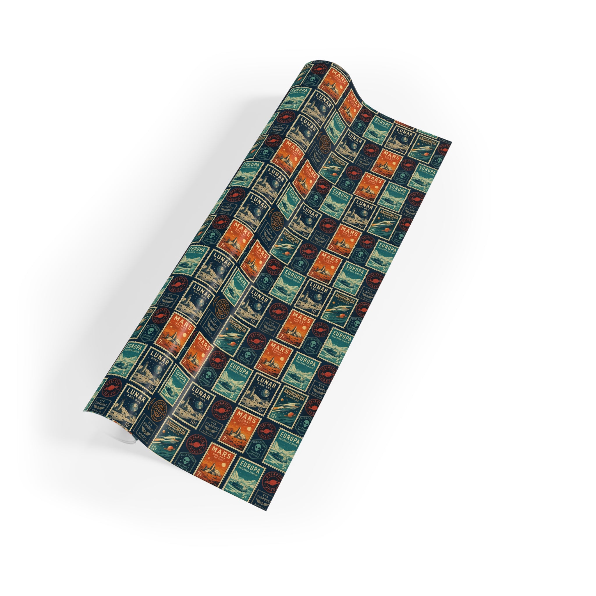 Vintage Planet Postage Stamp Gift Wrap Roll — Retro Travel Wrapping Paper