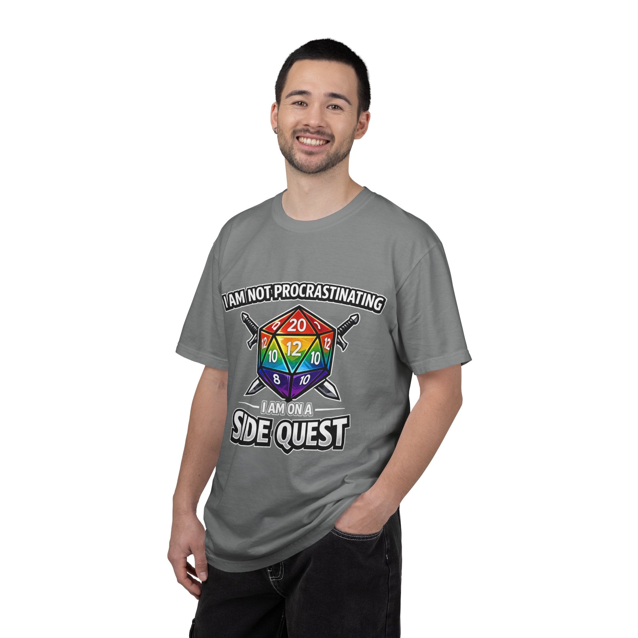Nerd Humor Gaming I Am Not Procrastinating Side Quest | Rainbow D20 Dice RPG Tee Comfort Colors tee - Mutantur Labs LLC