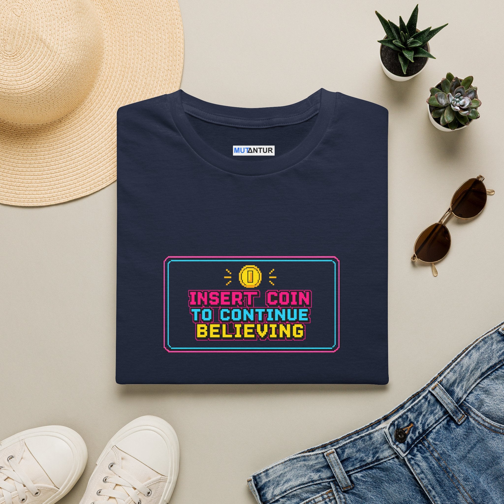 Insert Coin To Continue Believing T-Shirt | Retro Arcade Gamer Tee
