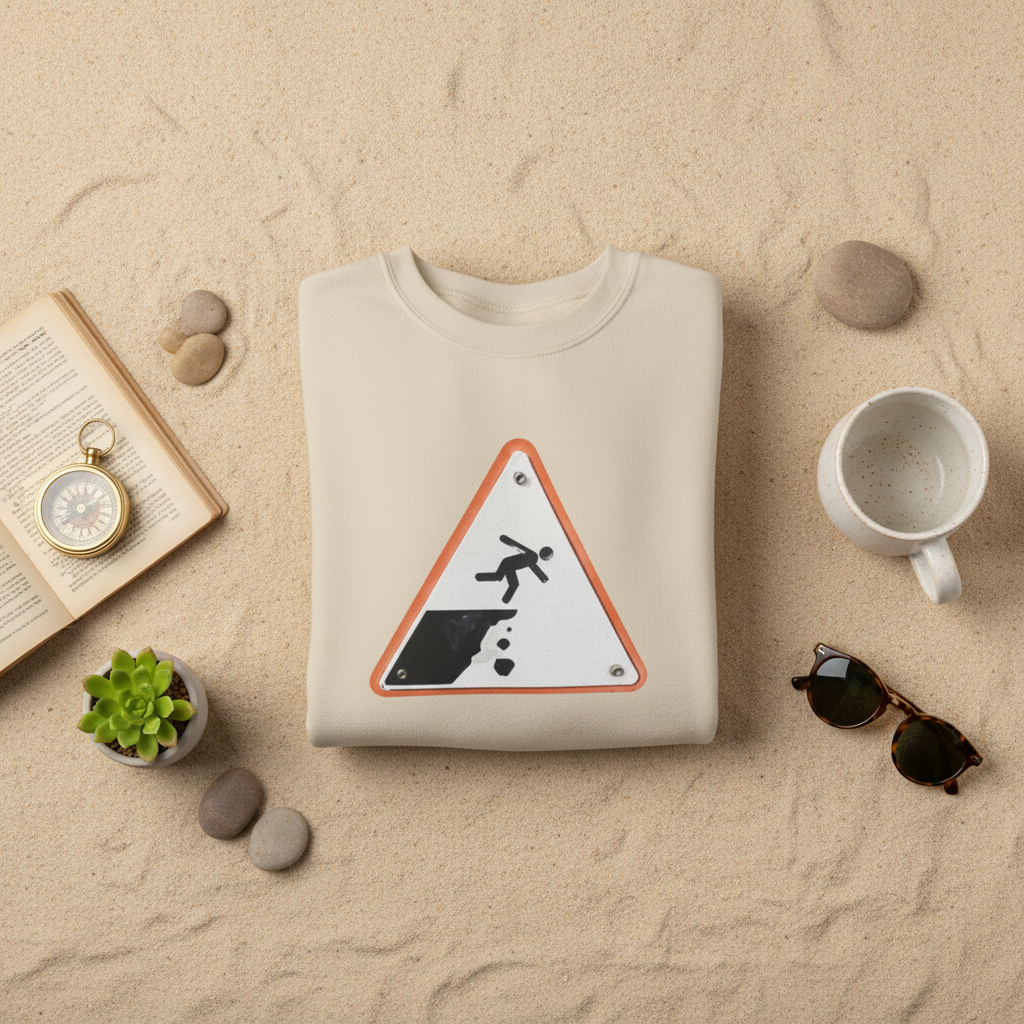 Irish Cliff Edge Warning sign crewneck sweatshirt, flat lay