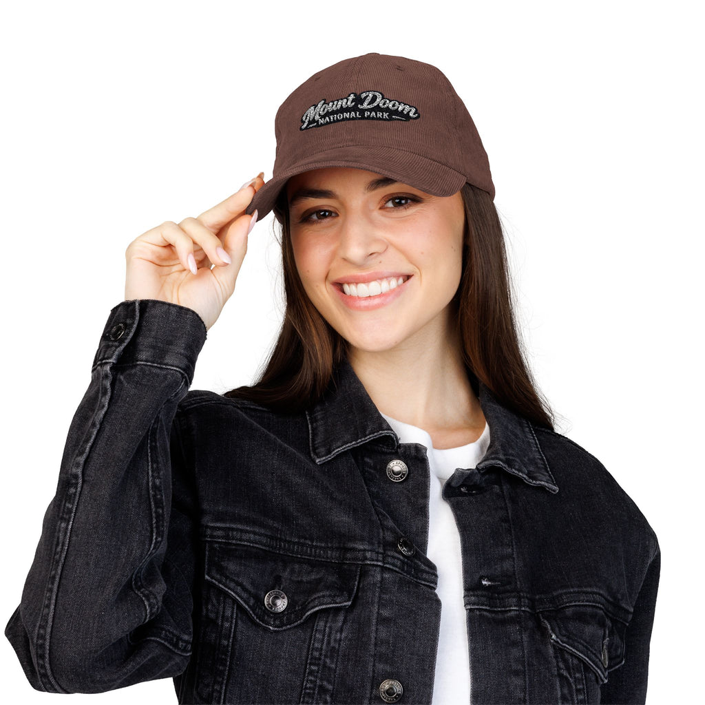 Mount Doom National Park Corduroy Cap — Vintage Embroidered Baseball Hat - Mutantur Labs LLC