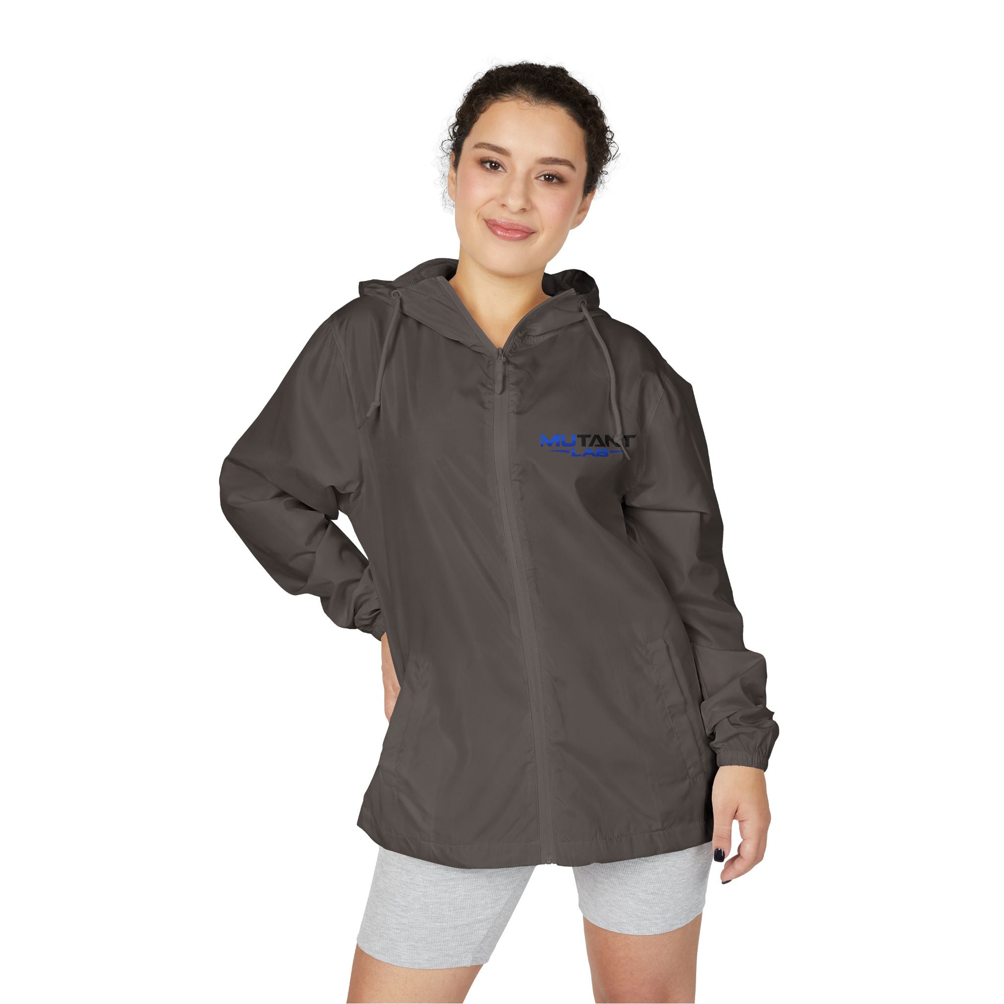 Windbreaker Jacket — Minimal Blue 'MUTANT LABS' Logo Lightweight Hooded Anorak - Mutantur Labs LLC