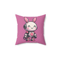 Happy Pink Robot Pillow – Whimsical Robot Bunny Square Throw Pillow