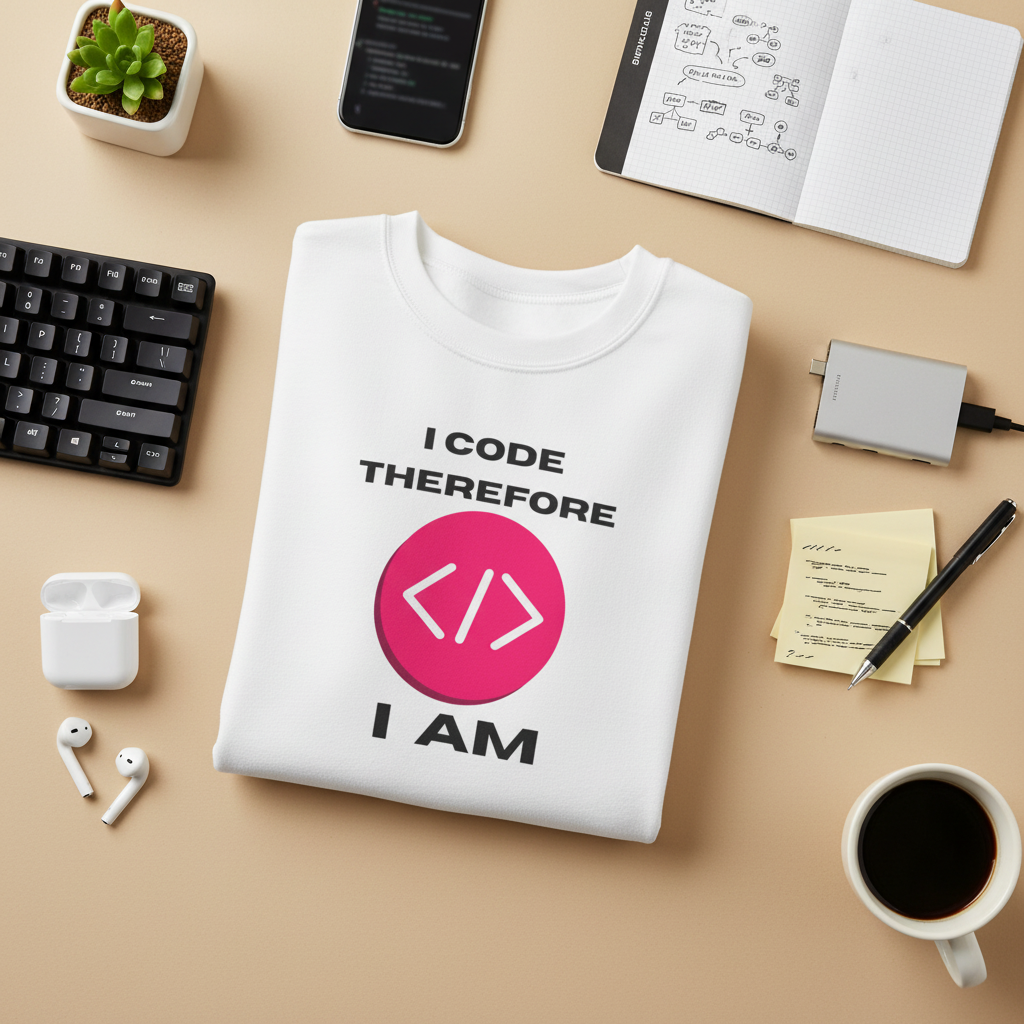 I Code Therefore I Am funny coding crewneck sweatshirt, back view