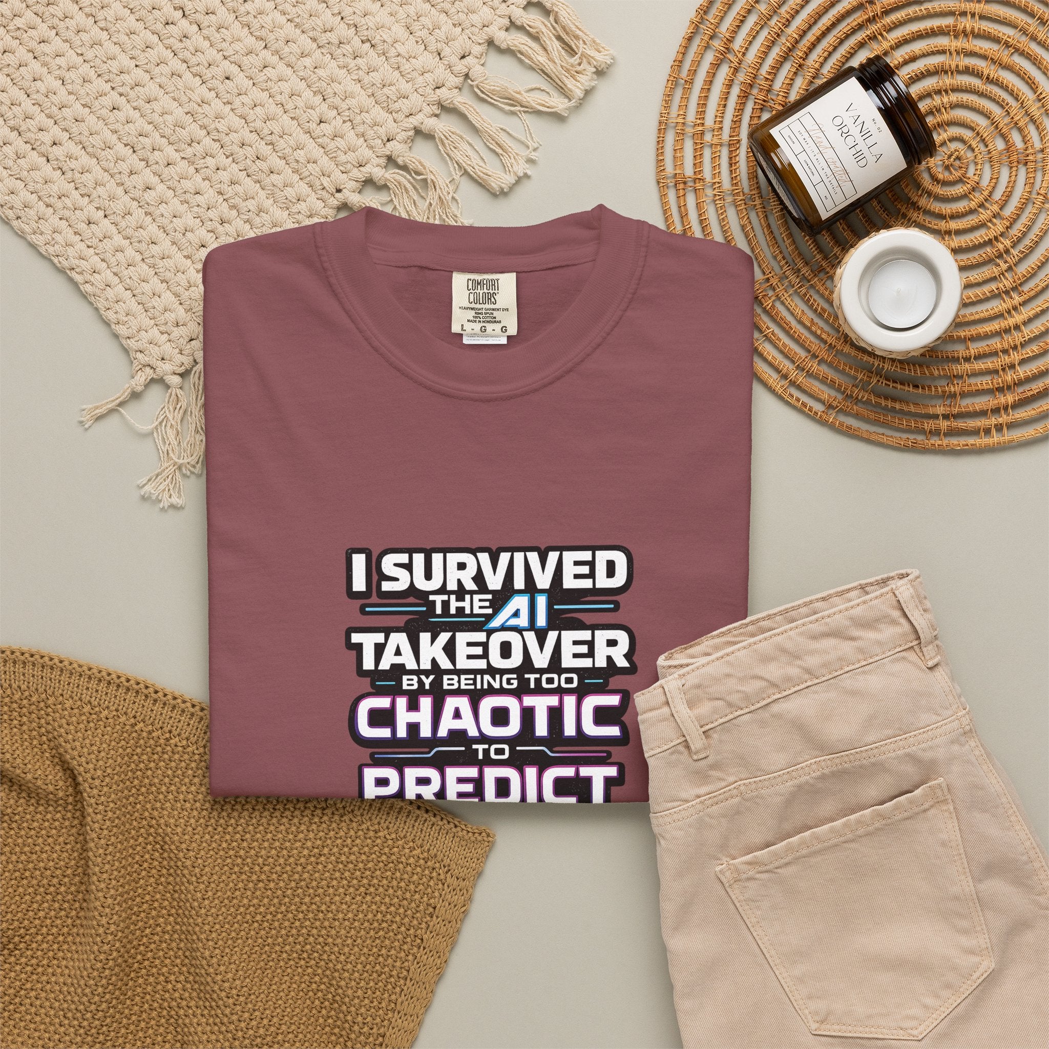 I Survived the AI Takeover By Being Too Chaotic To Predict Graphic Comfort Colors Tee