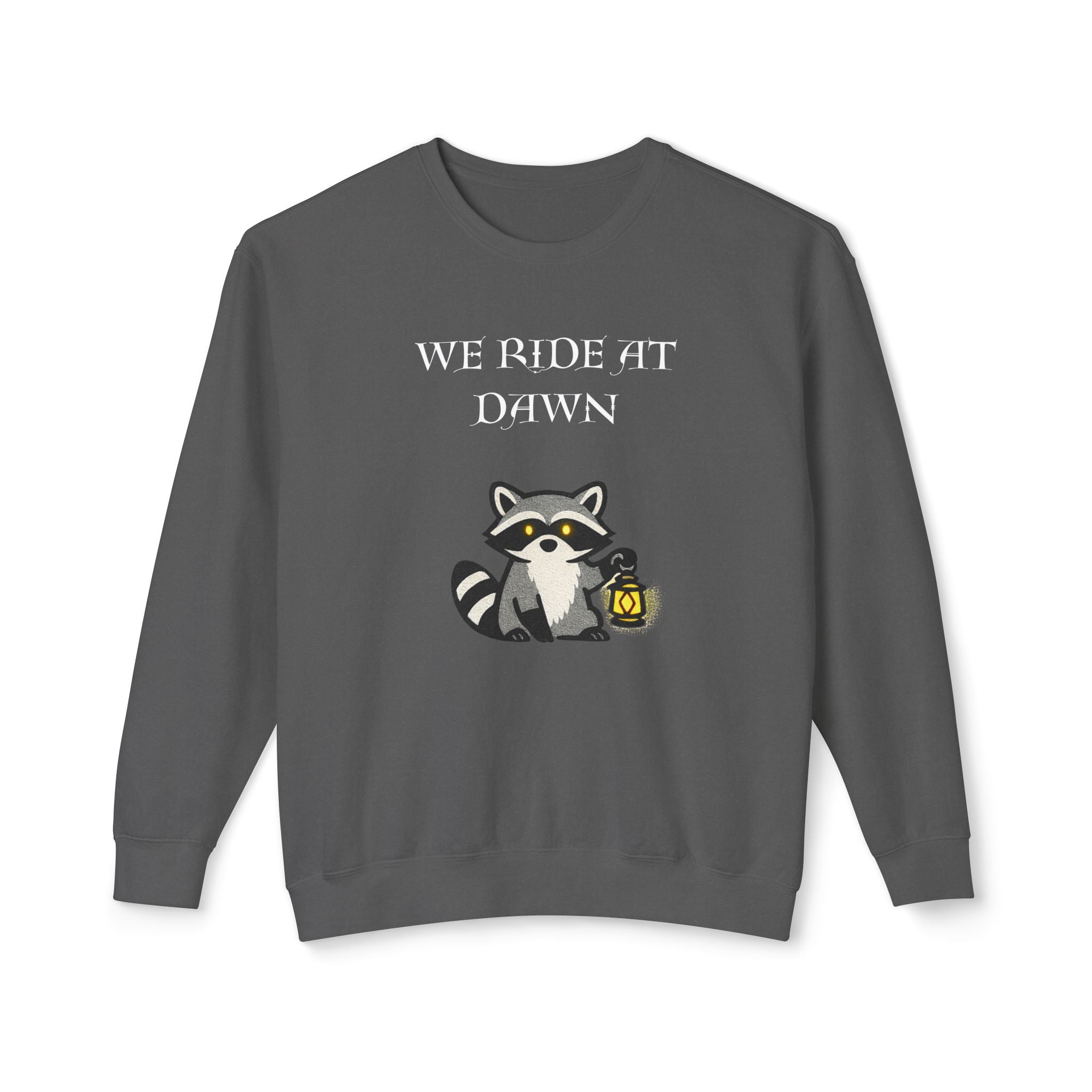 We Ride at Dawn Raccoon Crewneck Sweatshirt - Mutantur Labs LLC