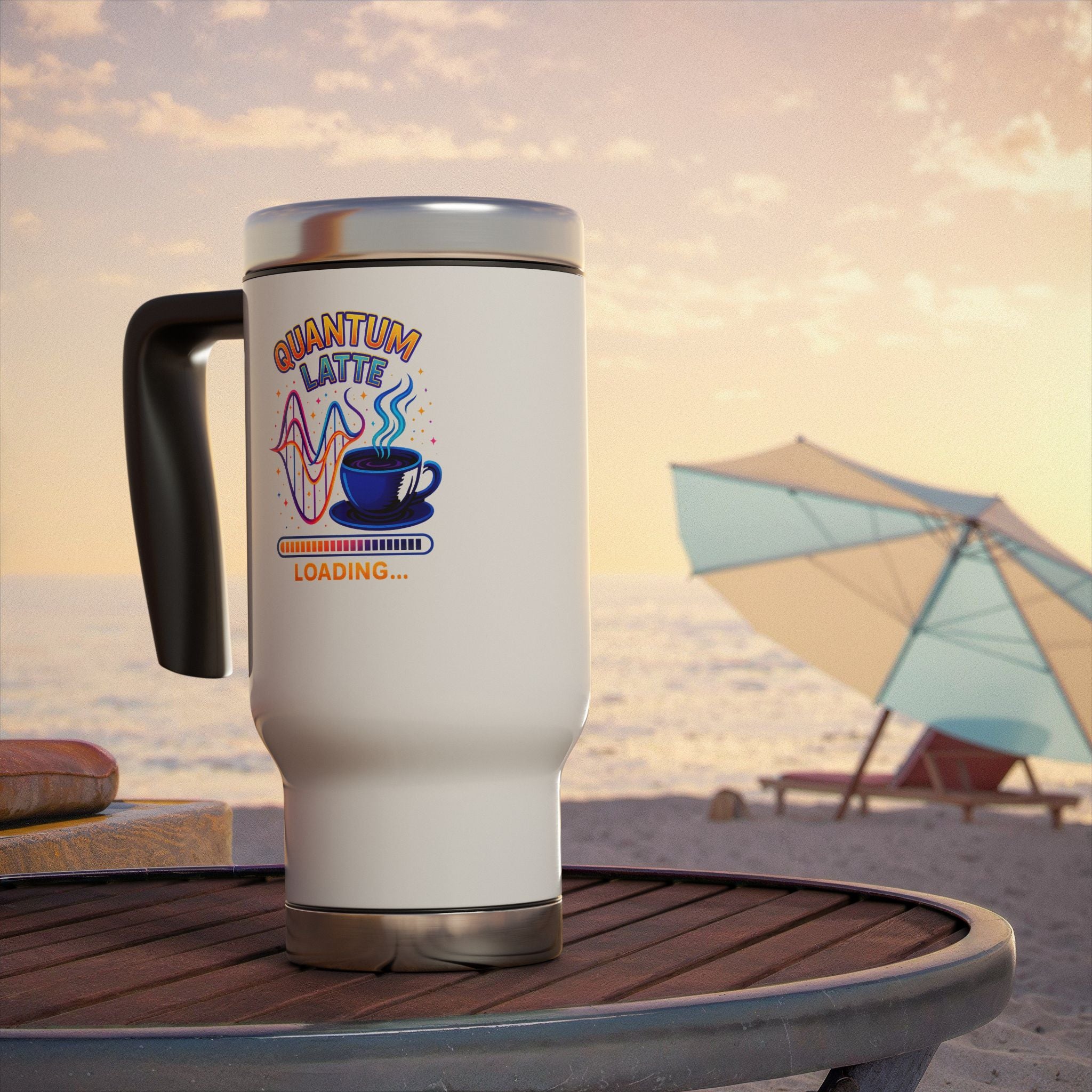 Quantum Latte Loading Travel Mug — 14oz Stainless Steel Coffee Tumbler - Mutantur Labs LLC
