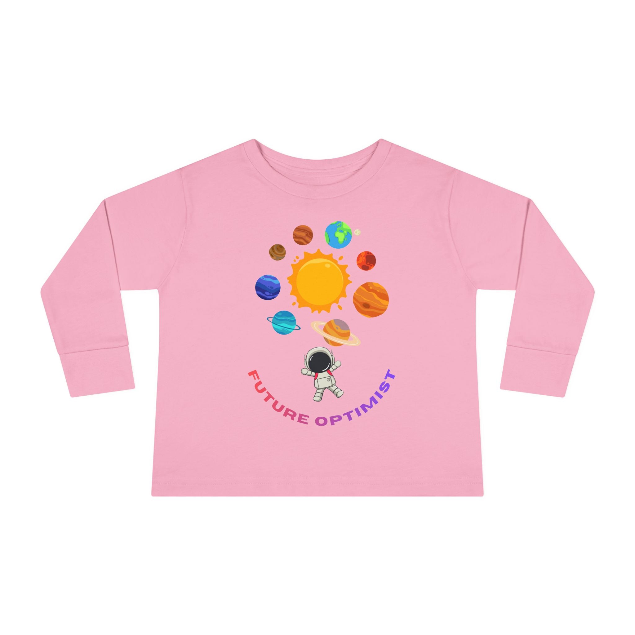 Future Optimist Astronaut toddler long sleeve tee | Solar System planets design - Mutantur Labs LLC