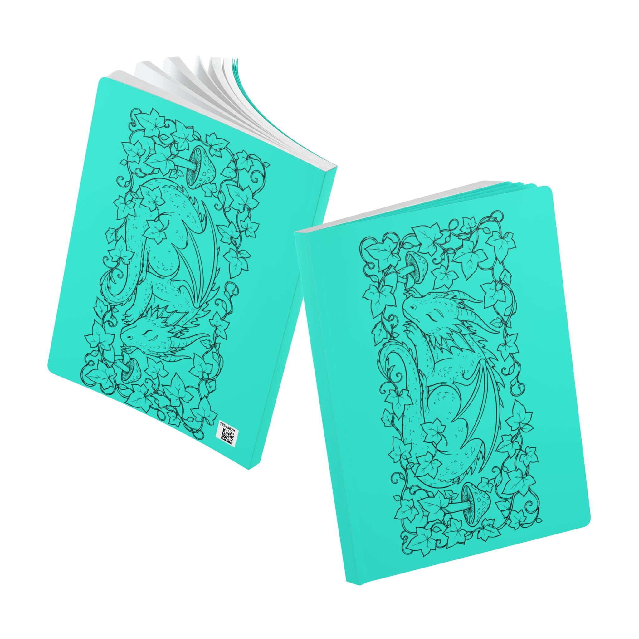 Dragon & Ivy Softcover Journal — Hand-Drawn Sleeping Dragon Illustration