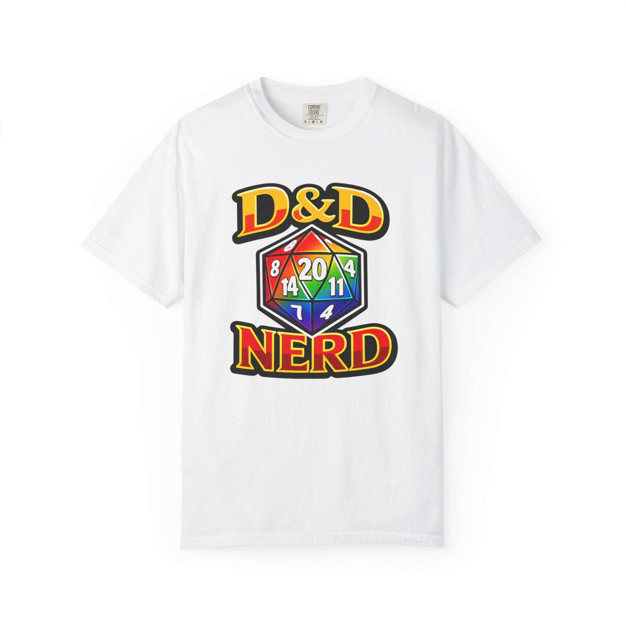 Rainbow D20 Gamer T-Shirt — Nerdy Tabletop RPG Comfort Colors Tee - Mutantur Labs LLC