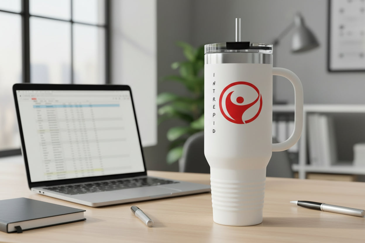 Intrepid Human Figure Logo 40oz Travel Mug Insulated Adventure Tumbler - Mutantur Labs LLC