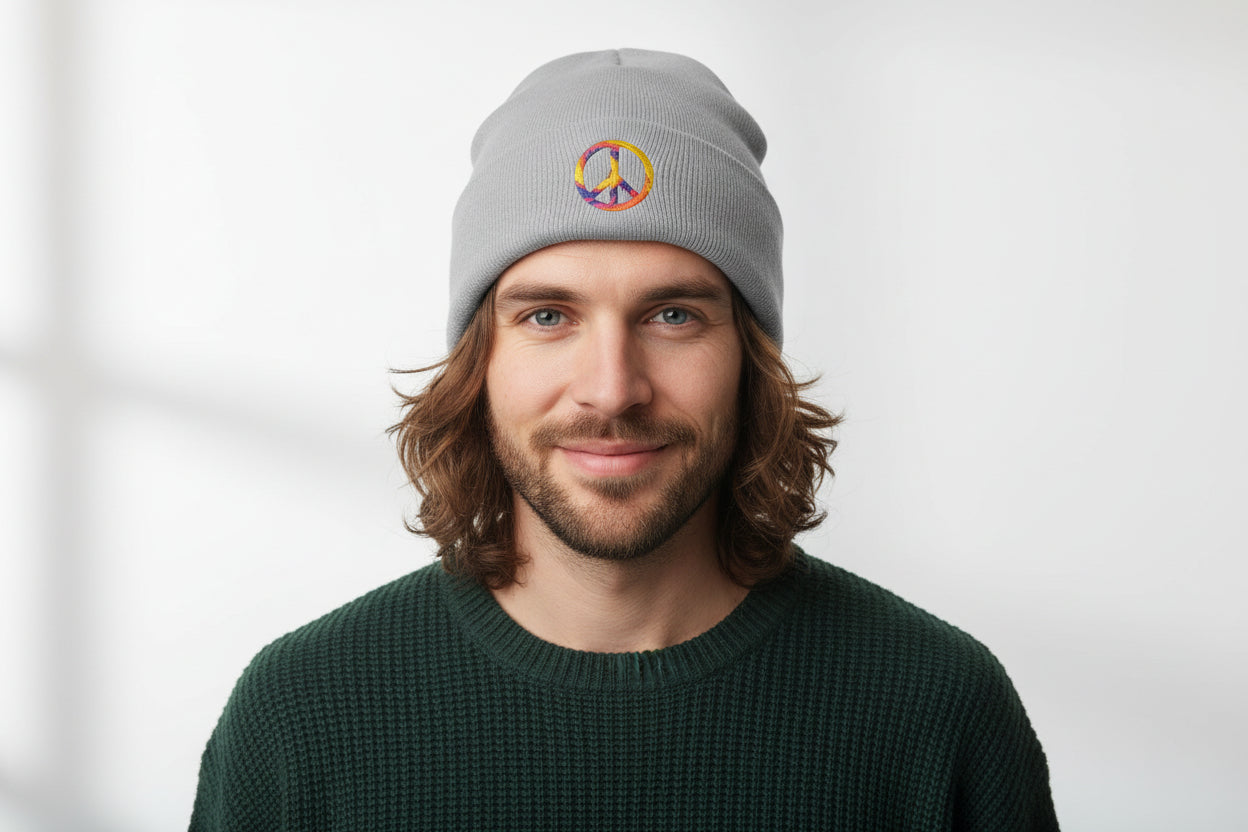 Embroidered Tie-Dye Peace Sign Beanie - Mutantur Labs LLC