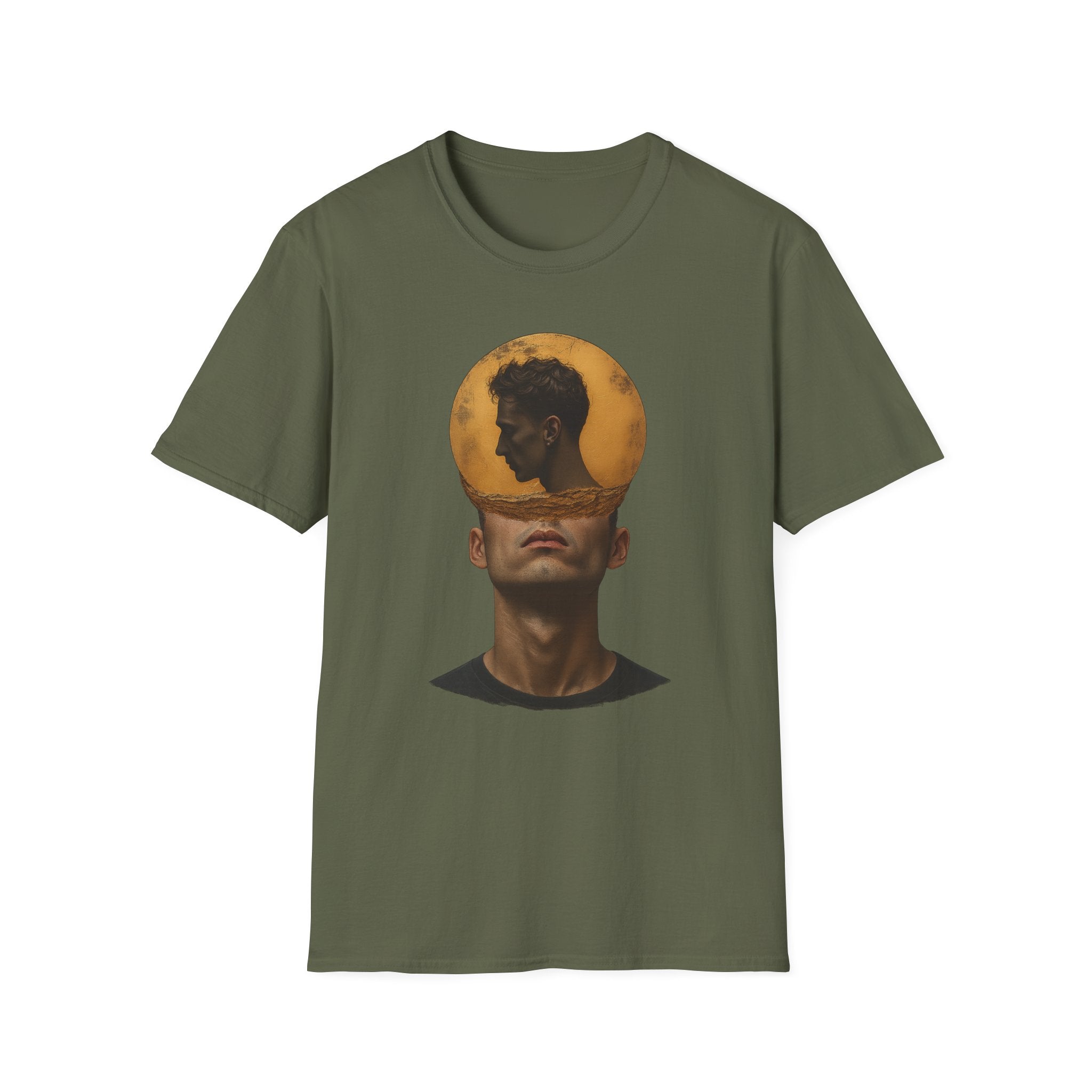 Surreal Double Portrait T-Shirt | Abstract Head Silhouette, Moon Circle - Mutantur Labs LLC