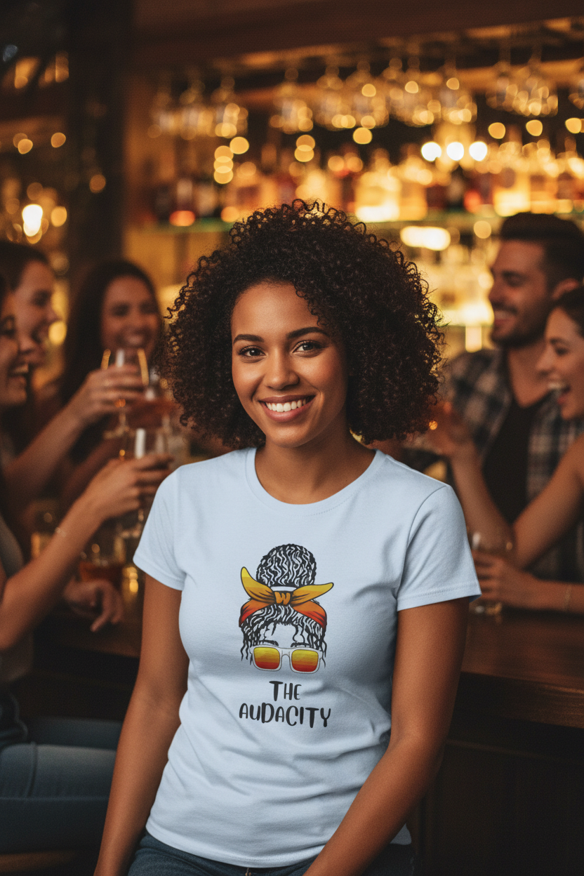 The Audacity Women's Graphic Tee — Messy Bun Bandana Sunglasses Shirt