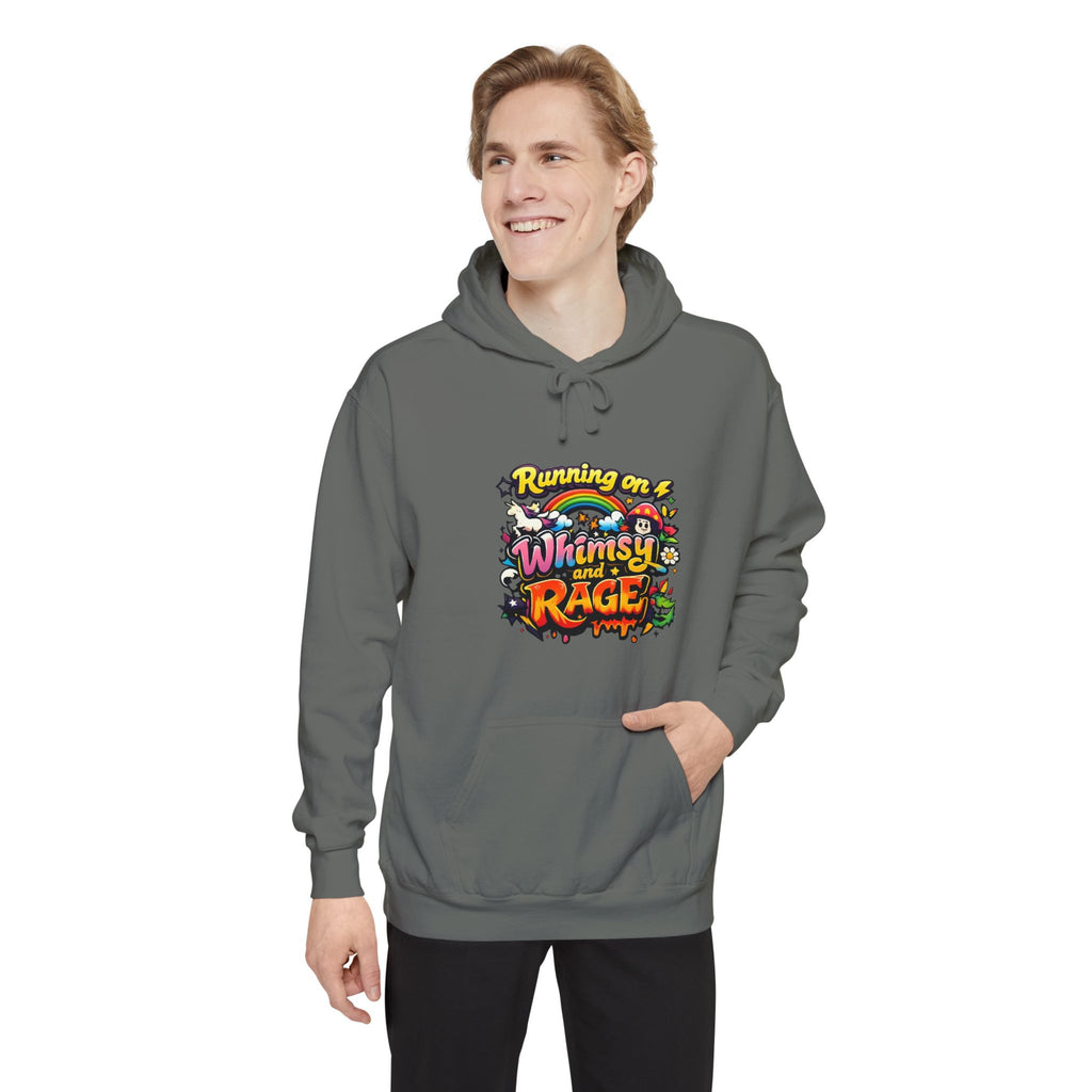 Hoodie — "Running on a Whimsy and Rage" Colorful Graphic Pullover