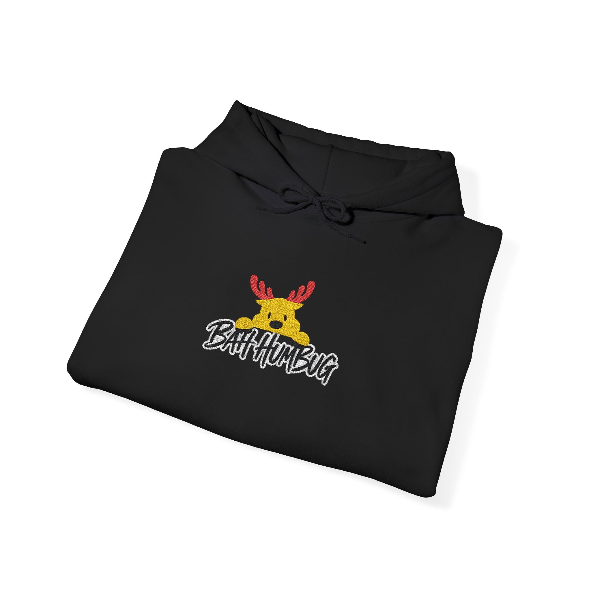 BAH HUMBUG Reindeer Embroidered Hoodie — Funny Holiday Sweatshirt