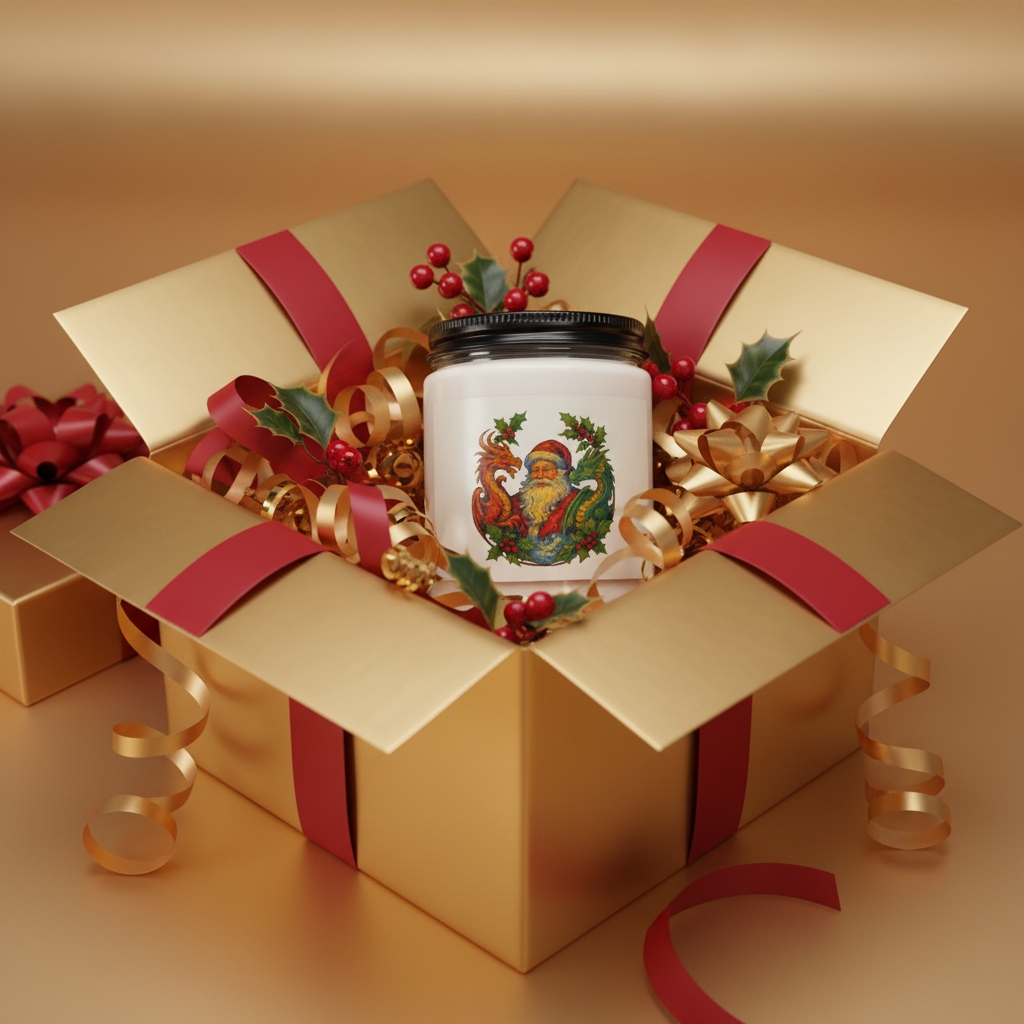 Vintage Santa with Dragons and Holly Holiday Candle | Scented Soy 9oz