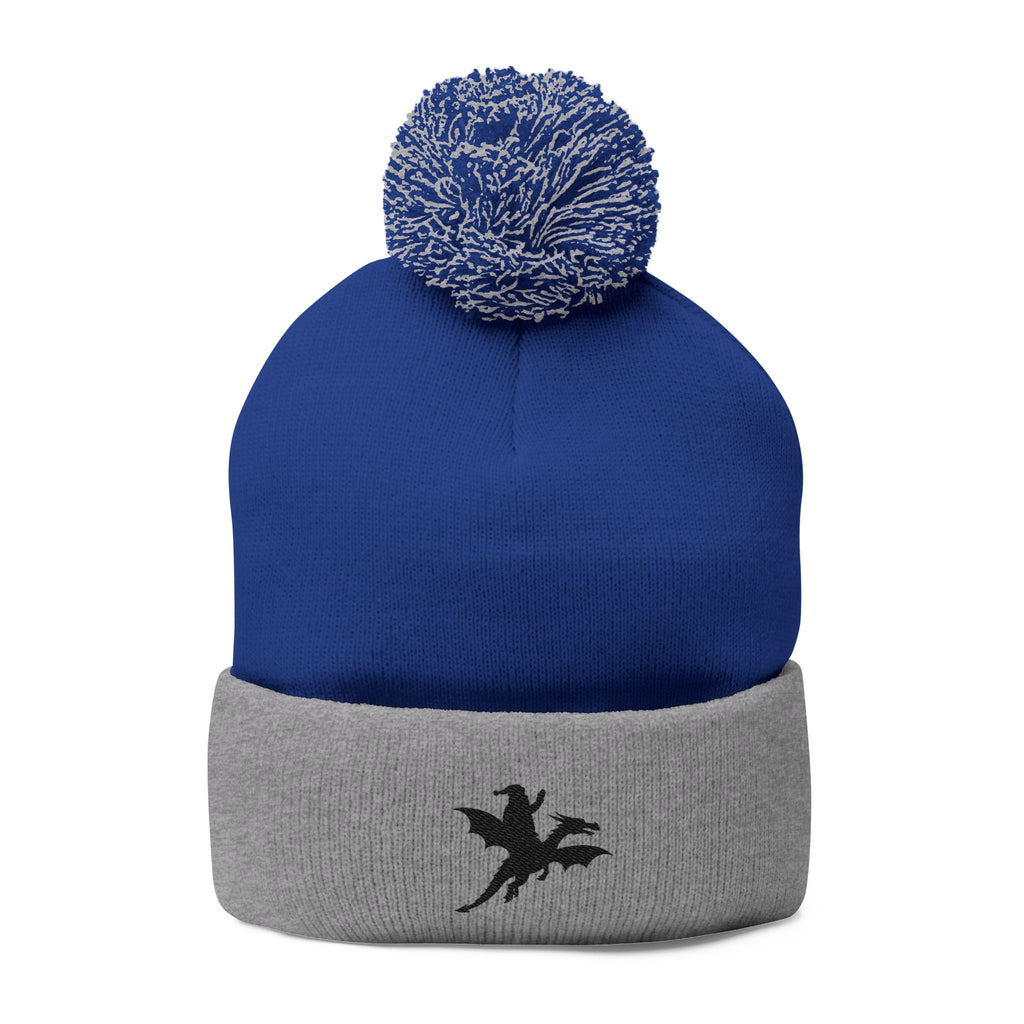 Santa on a Dragon Embroidered Pom-Pom Beanie | Knit Cap - Mutantur Labs LLC