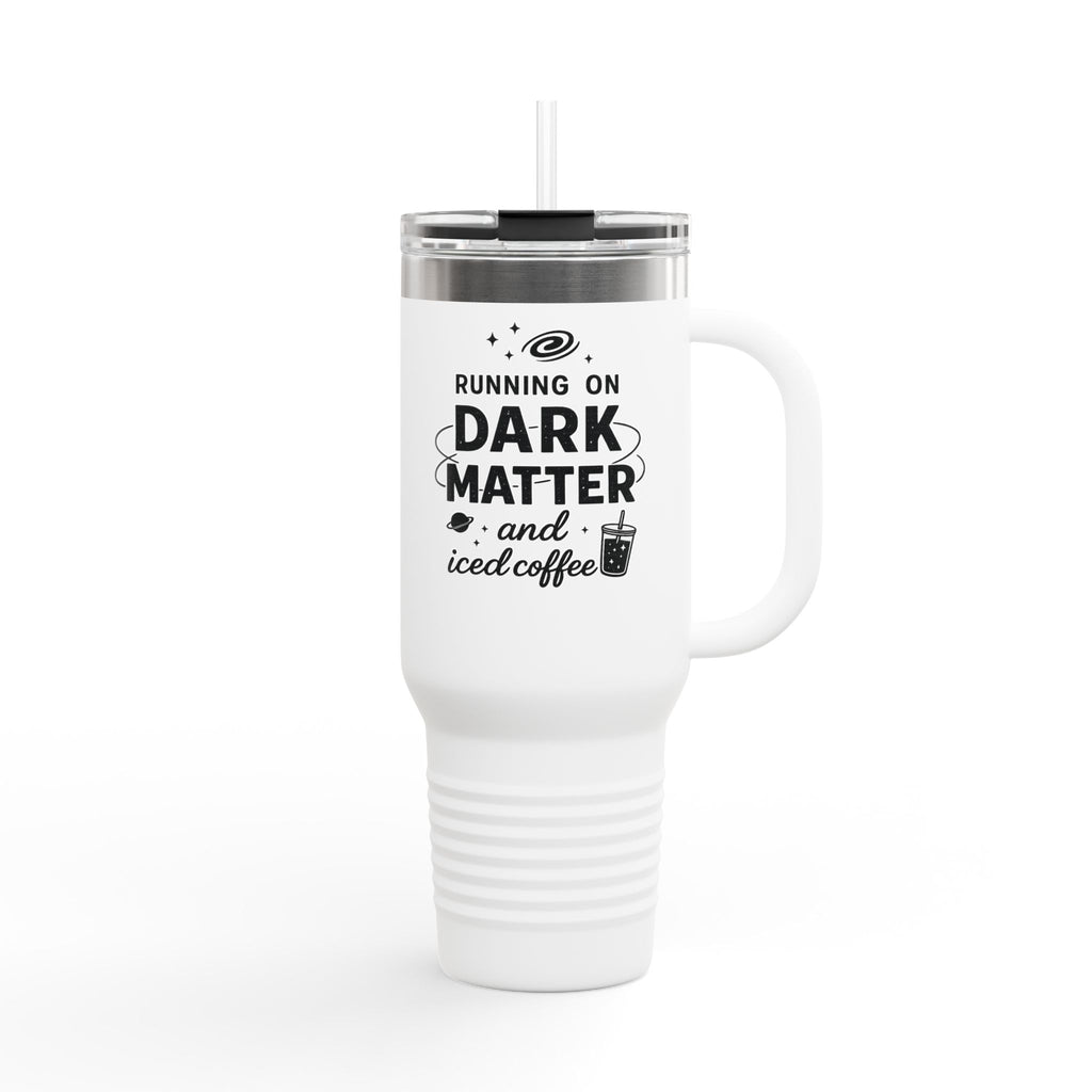Running on Dark Matter and Iced Coffee 40oz Travel Mug — Gift for Science Lovers - Mutantur Labs LLC