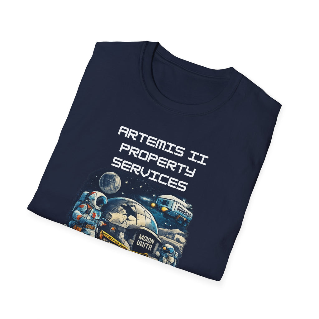 Moonbase Property Services T-Shirt — 'Artemis II Property Services' Space Repair Crew funny Tee - Mutantur Labs LLC