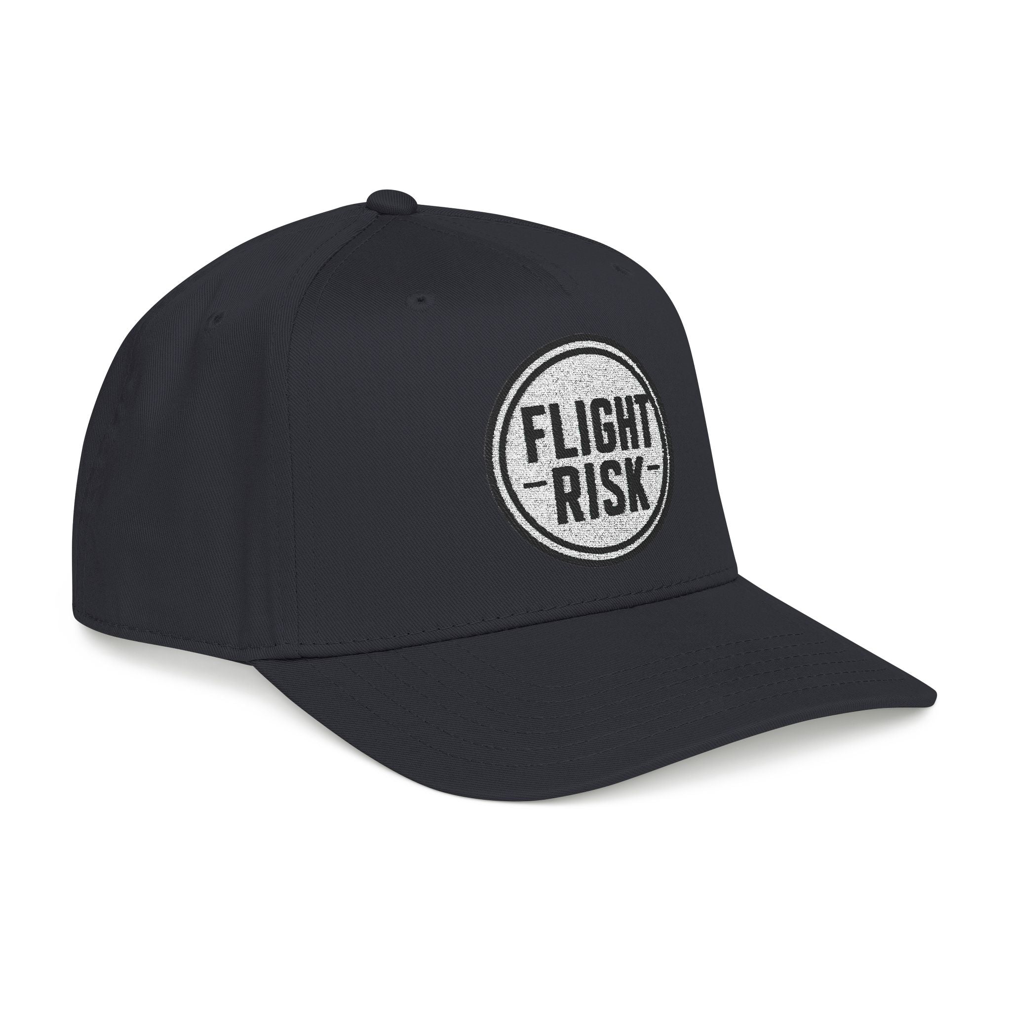 FLIGHT RISK Embroidered Mid Profile Baseball Cap | Funny Travel Hat | Aviation Humor Dad Cap | Minimalist Adventure Snapback | Gift for Frequent Flyers